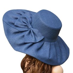 Opvouwbare UV-bescherming Opvouwbare Zonnehoed voor Dames Kentucky Derby Brede Rand Bruiloft Kerk Strand Floppy HatA047306D