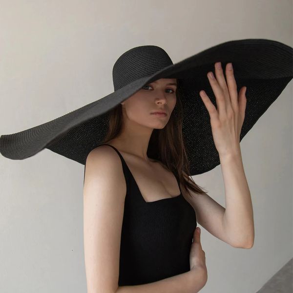 Mujeres plegables Sombrero de paja floppy de gran tamaño 70 cm de diámetro Grandeo grande Sun Sun Sun Hat Panamá Viaje Beach Hat al por mayor 240521