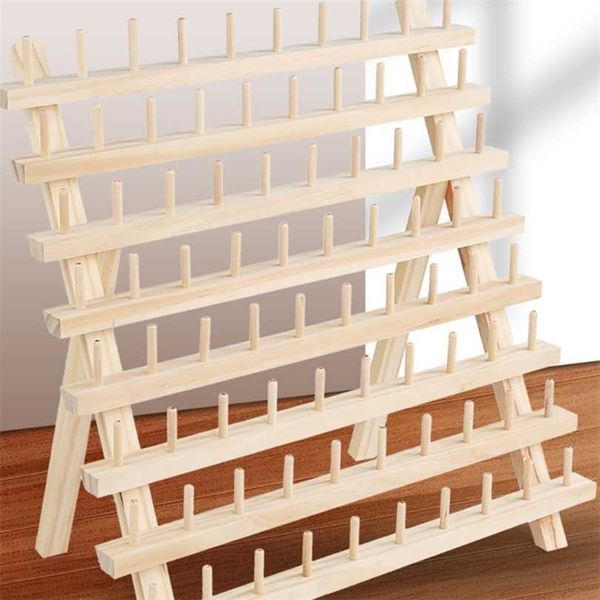 Soporte de hilo de madera plegable 30/80/120 carretes de costura bordado rack organizador colgante de pared conos soporte estante herramienta 211102