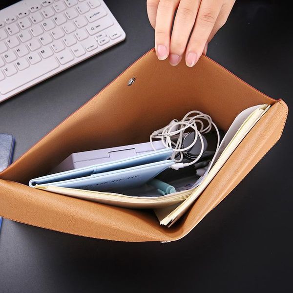 Dossier A4 Business Leather Document Sac Sac de fichier portable de grande capacité