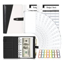 Dossier A6 Budget Planner PU Le cuir Notebook Organisateur Organisateur en espèces Enveloppes de portefeuille Couverture de classe