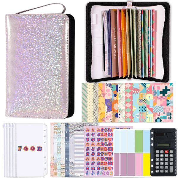 Dossier A6 PU Cuir Budget Binder Planner avec Zipper Pockets Cash Enveloes Calculator, Bill Money Organizer pour Sauver System Wallet