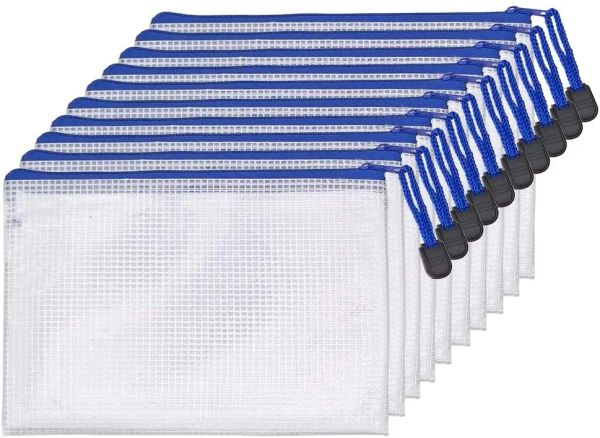 Dossiers 10pcs / 20pcs A5 Sacs de portefeuille en plastique à fermeture à glissière imperméable Sac de fichier Sac de voyage Sac de rangement de voyage Sac de document de document