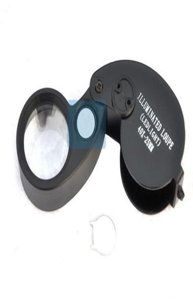 Pliage 40X 25mm lunettes loupe bijoux montre compacte Lupa lumière LED lampe loupe Microscope Lupas De Dumento Loupe9237356