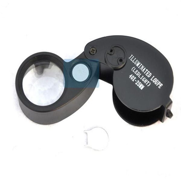 Loupe De lunettes pliante 40X 25mm, montre à bijoux compacte Lupa lampe à lumière LED Loupe Microscope Lupas De Dumento Loupe339b