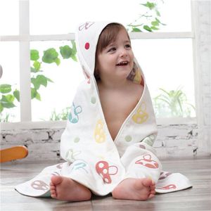 Vouwen 90 * 90 cm Kinderen Bad Deken Zeslaags Gaas Ademend Katoen Baby Deken met Hood en Taille Riem Comfortabele opvouwbare DH0751