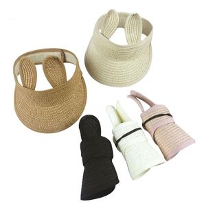 Vouwen Baby Hoed Zomer Straw Kids Zonnen hoed voor jongens Girls Girlt Bunny verstelbare babyvisor Cap Beach Travel 1-3y