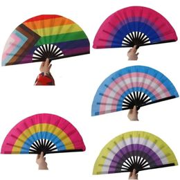 Vouwde kleurrijke handheld fans LGBT Rainbow Fan for Women Men Men Pride Party Decoration Music Festival Events Dance Rave Supplies JN02