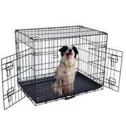 Cage pliante pour chien, maison pour chien, chenil, accessoires, 2 portes, caisse pliante pour animaux de compagnie, Cage pour chat, valise, porte-chien, 48 pouces