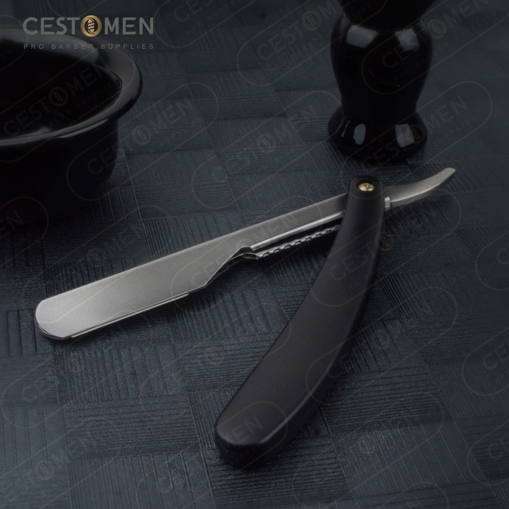 Складная прочная пластиковая черная ручка с одним лезвием, безопасная бритва, классическая выдвижная прямая бритва, парикмахерская, профессиональная бритва