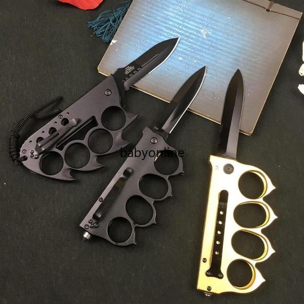 Cuchillo plegable multifunción, cuchillo para nudillos, herramienta de autodefensa para acampar al aire libre, cuchillo inoxidable, acero de latón FY4378 Mburi6913278205w