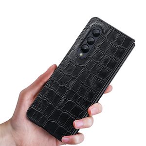 Coque de téléphone pliable en cuir véritable imprimé crocodile pour Samsung Galaxy Z Fold3 Fold4 5G Motif alligator robuste Coque de protection anti-chute