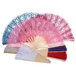 Vouwen Kantventilator Chinese Stijl Bruiloft Kant Zijde Vouwen Hand Held Fan Bamboo Bot Wedding Levert