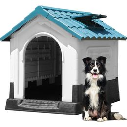 Opvouwbaar groot hondenhok buiten kunststof met verstelbaar dakraam en verhoogde basis voor kleine tot middelgrote honden 240220