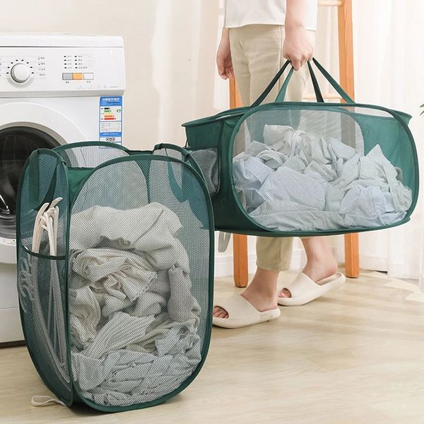 Panier à linge pliant avec poignée Cavyage de rangement de jouets Panier de rangement en maille creux Houstable Habe Laundry Hamper Sundries Organisateur 240219