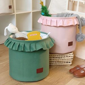 Vouwbare wasmand met deksel speelgoed opslagmand Childrens Toy Clothing Organizer Cute Lace Lace Laundry Bucket 240426