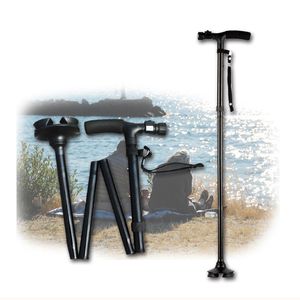 Vouwde oude man LED Licht Veiligheid Walking Stick 4 kop draait vertrouwde basis voor T-Handlebar trekking wandelstokken riet voor ouderen