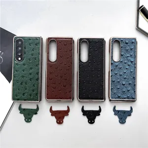 Coque de téléphone pliable à motif d'autruche Vogue pour iPhone 14 13 Pro Max Samsung Galaxy Z Fold4 Fold3 Flip3 Flip4 S23 Ultra S22 Plus S21 Coque de protection solide en cuir véritable