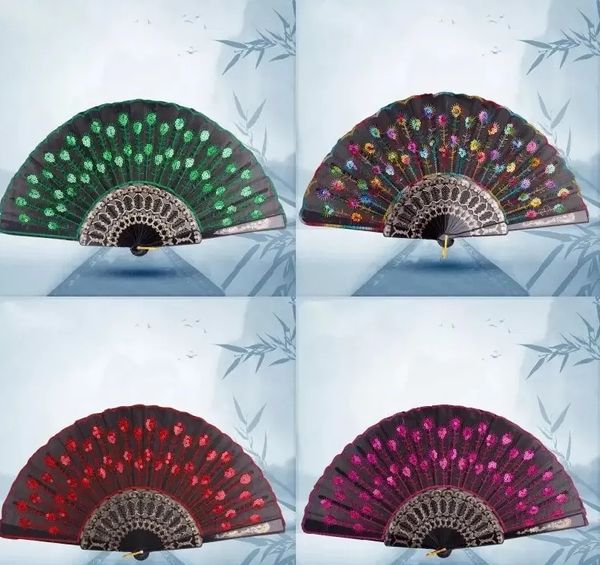 Abanico plegable con manos de pavo real para mujer, fiesta de baile, multicolor