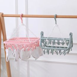 opvouwbare plastic hanger met 32 clips, winddichte clip voor huishoudelijk gebruik, sokkenrek voor kinderen en baby's, meerdere clips, kledinghangend kledingrek, droogkledingrek