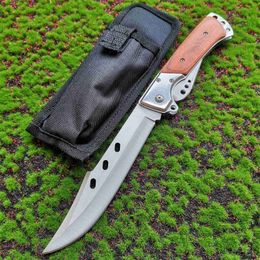 Cuchillo de bolsillo plegable con mango de madera, hoja 8CR15MOV, cuchillos tácticos EDC, herramienta para exteriores, autodefensa, cortador salvaje de jungla