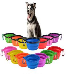 Bols de chiot pliants voyagez en silicone en silicone pour animaux de compagnie pour chats alimentant bol à eau mangeur de vaisselle pliable 9 couleurs lxl9715819469