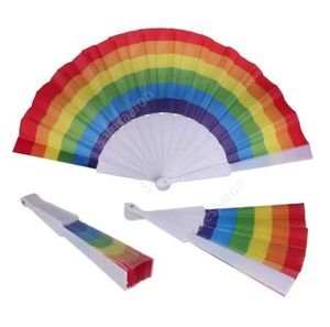 Vouwen Rainbow Fan Rainbow Printing Crafts Party Favor Home Festival Decoratie Plastic Hand vastgehouden Dansfans Geschenken 1000 stks ZEE VERZENDING DAS480