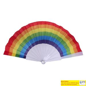 Vouwen Rainbow Fan Rainbow Printing Crafts Party Favor Home Festival Decoratie Plastic Hand vastgehouden dansfans Geschenken per zee