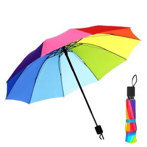 Vouwing regenboog paraplu lichtgewicht schattige reis paraplu winddichte heldere kleur drie vouwen paraplu regen vrouwen meisjes