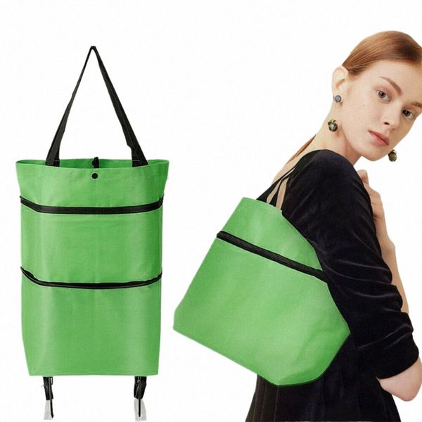 Tienda plegable Pull Cart Trolley Bag con ruedas Bolsas de tienda plegables Bolsas de comestibles reutilizables Organizador de alimentos Bolsa de verduras U8qA #