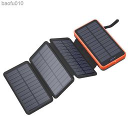 Banco de energía solar plegable 20000mAh Cargador de batería externo portátil para iPhone 14 13 Powerbank con luz LED Puerto USB dual 2.1A L230619