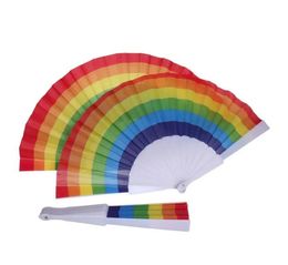 Abanico plegable de mano estilo Festival del orgullo del arco iris de España, accesorios para abanicos de mano plegables de tela para fiesta de boda y baile