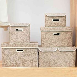 Opvouwbare opslagbakken met deksels Stoffen Kleding Box Cubes Kinderen Speelgoed Organisator Containers Manden Lid Handgrepen 210922