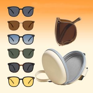 Gafas de sol plegables para mujer, gafas de sol polarizadas para hombre, gafas Retro para conducir al aire libre, gafas de sol portátiles con estuche para gafas