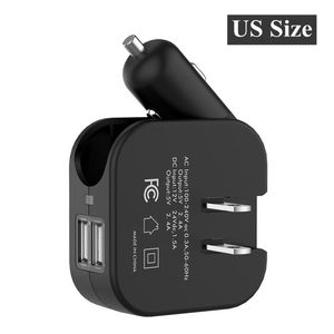 Opvouwbare reisladers Wandoplader Auto 2 in 1 Compact Converter Dual USB-poorten 5V 2.1A Snel opladen AC/DC-voedingsadapter