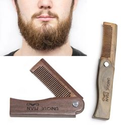 Peignes à barbe pliants en bois pour hommes, en bois de santal naturel, moustache, peigne à cheveux, Salon de coiffure, outils de coiffure, accessoires