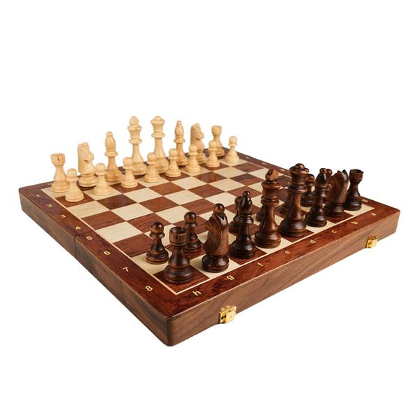 Juego de ajedrez internacional de madera plegable, juego de mesa, colección divertida de piezas de ajedrez, portátil, rápido, 240312