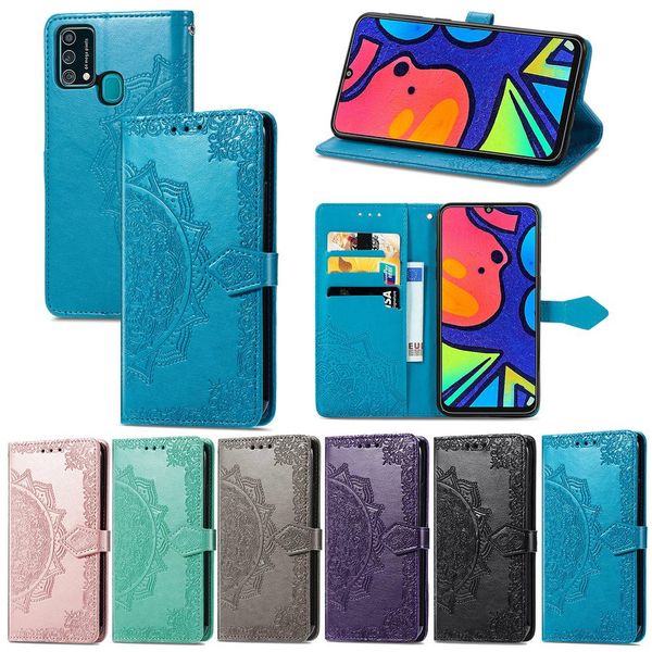 Funda tipo folio Cartera de cuero de primera calidad Funda resistente a caídas con mandala en relieve para Samsung Galaxy A10 A10S A20 A20S A30 A50 A40 A60 A70 A10E A20E