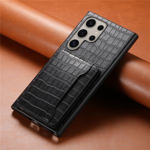 Funda para teléfono Folio Crocodile Grain para iPhone 15 14 13 12 Pro Max Samsung Galaxy S24 S23 S22 S21 Note20 Ultra A15 5G A25 A35 A55 A05 A05S S23FE Ranura para tarjeta Cartera de cuero Shell