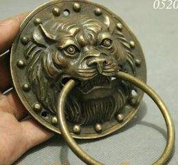 Folk Chinese messing koper herstellen leeuw hoofd masker standbeeld deur deur kloppers paren groothandel 2 stks decoratie koper echte messing