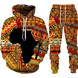 Folk-custom 3D Imprimer Sweats à capuche Pantalons Costumes Hommes Femmes Survêtement 2pc Ensembles À Manches Longues Style Ethnique Africain Danshiki Vêtements Pour Hommes 240124