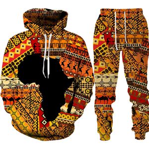 Folk personnalisé 3D Imprimer Sweats à capuche Pantalons Costumes Hommes Femmes Survêtement 2pc Ensembles À Manches Longues Style Ethnique Africain Danshiki Vêtements Pour Hommes 220615