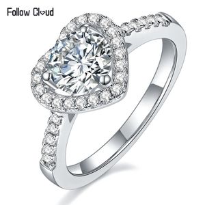 Follow Cloud 1CT Heart Cut Moissanite Diamond Halo Ringen 925 Sterling Zilver Geplatineerd Wedding Band Promise Ring voor Vrouwen