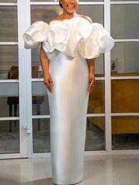 Fomal witte jurken Off schouder Backless Smocked Ruffles Maxi Pencil Jurk Elegante bescheiden avondjurken groot formaat herfst 240415