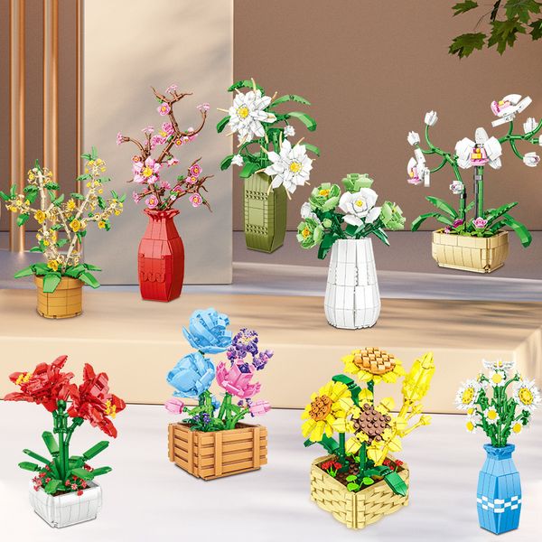 Fomantic ramo de flores bloques de construcción ladrillos Anime figura juguetes amigos Pricness Kit Set regalo para chica amiga simulación