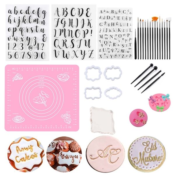 Fondant Pâtisserie Outils Accessoires Gâteau Decorationg Silicone Personnalisé Cookie Cutter Lettres Embosser Timbre DIY Alphabet Moule De Cuisson 220721