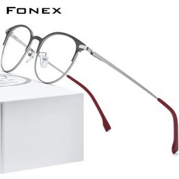 Lunettes en alliage FONEX Cadre Men Ultralight Femmes Vintage Round Round Prescription Eyeglass Retro Optical Optical Sisless Eyewear 988 240131