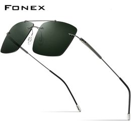 FONEX, gafas de sol sin montura de aleación de Metal para hombre, gafas de sol polarizadas cuadradas sin marco y sin tornillos para mujer 20009 240329