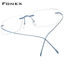 Montura de gafas FONEX B para hombres y mujeres, monturas para gafas cuadradas graduadas sin montura, gafas ópticas coreanas para miopía F85634 240119
