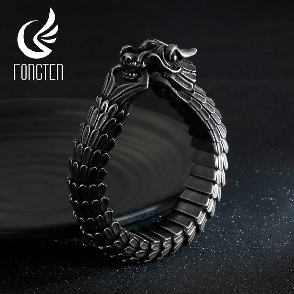 Fongten Dragon Link Chain Bracelet Men Biker Viking en acier inoxydable Punk Mens Old Metal Vintage Bangles Bijoux Gift 240402